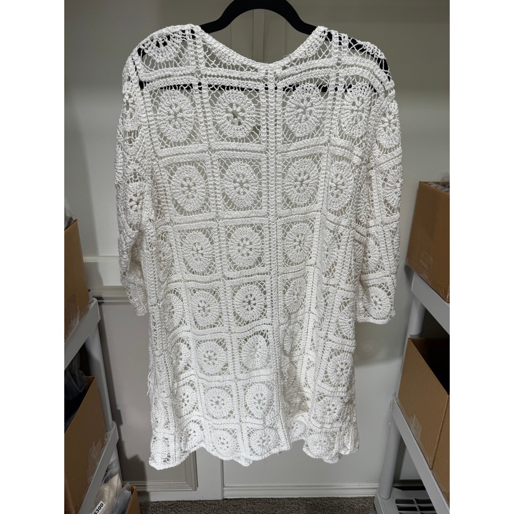 Unbranded Crochet Cardigan Womens XL White Granny Square Cottagecore Beach - Picture 2 of 7